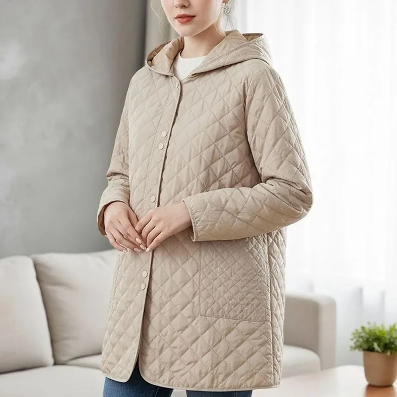 Cotton Clothing for Women Medium to Long Styles Mother Styles thin Styles 2025 Autumn and Winter Loose fit Slimming Hooded Women