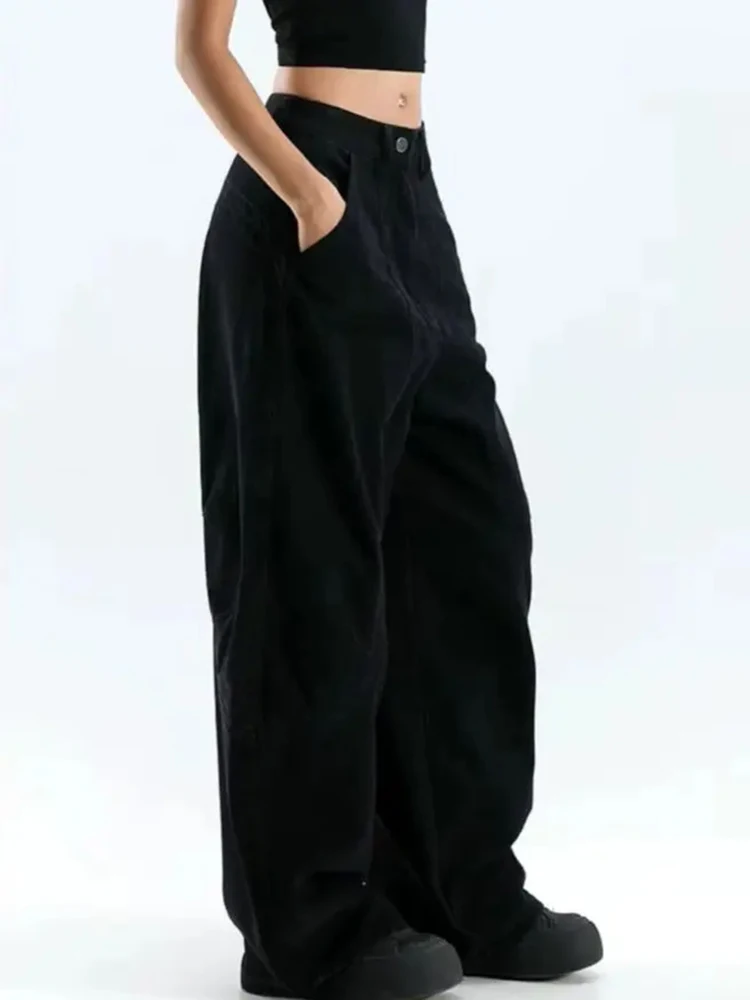 

Y2K брюки с изогнутыми ножками, женские черные широкие джинсы в американском стиле ретро с низкой талией, свободный крой, летние утягивающие штаны