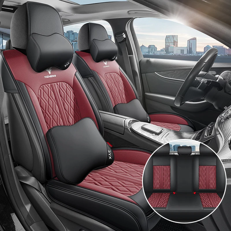 (Luxury Edition) Five Seats in the Car, Equipped with 2 Soft Headrests and 2 Comfortable Lumbar Supports, High-Quality Pu Leather Car Seat Covers, Universal Fit, Breathable and Not Stuffy, Suitable for All Seasons, Fits the Seats Well, Non-Slip and Won'T Shift Easily, 3D Side Support, Enhances Your Driving Experience, Available in Five Colors, Suitable for Various Models Such as Sedans, Suvs, Trucks