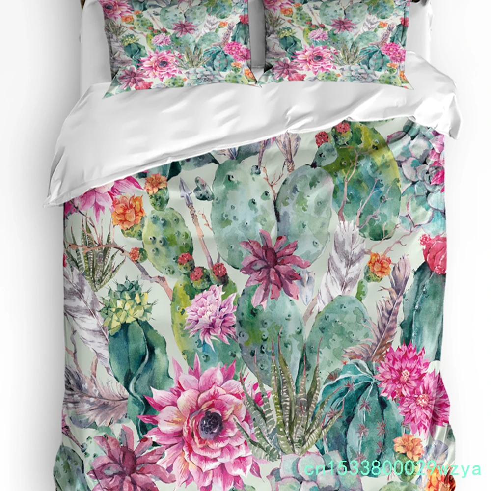Painted Cactus Plant 3pcs Couple Duvet Cover With Pillow Case Custom Comforter Bedding Set Quilt Cover Double Bed Home Textile