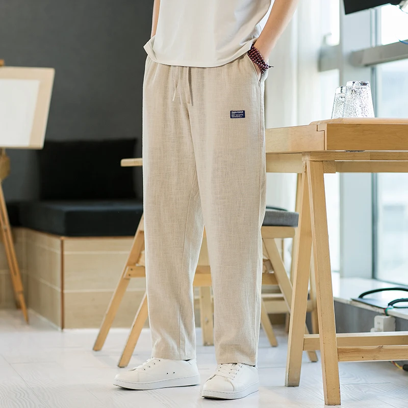 

Men's Summer Thin Cotton Linen Straight Leg Casual Pants Breathable Loose Fit Faionable Brand Lightweight Trousers