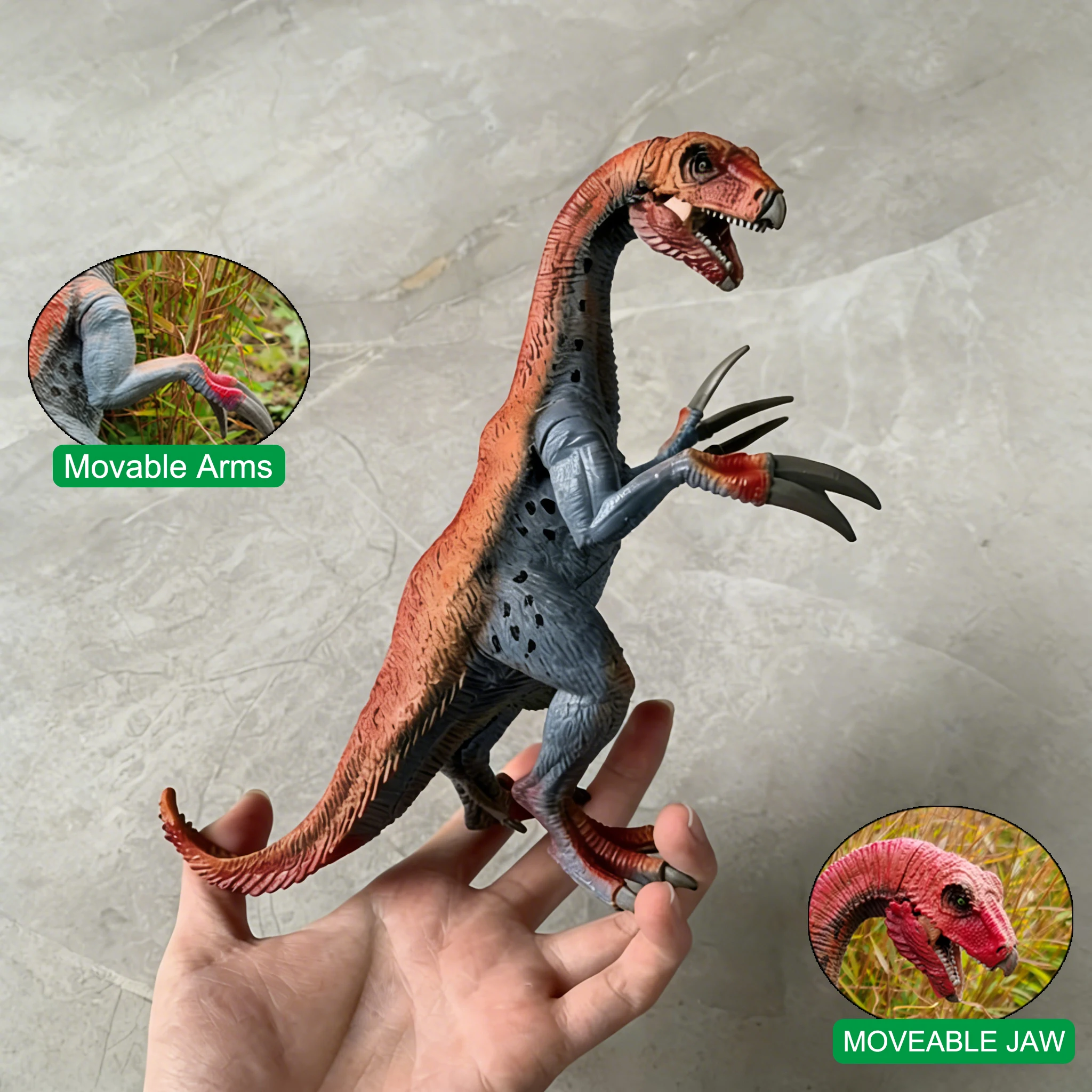 Juguete de dinosaurio Therizinosaurus, figura de acción de dinosaurio realista con mandíbula y brazos móviles, modelo educativo, regalo de cumpleaños para los fanáticos de los dinosaurios