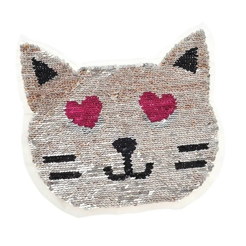 DIY Patch Sewn on Clothes Cat Flip Sequin Cloth Sticker Sequin Cloth Sticker Clothes Patch Sticker Cartoon Sequin Cloth Sticker