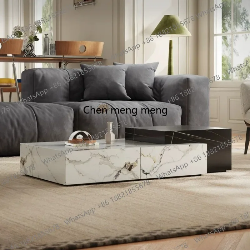Italian minimalist rock slab coffee table living room light luxury large and small apartment simple square sofa coffee table