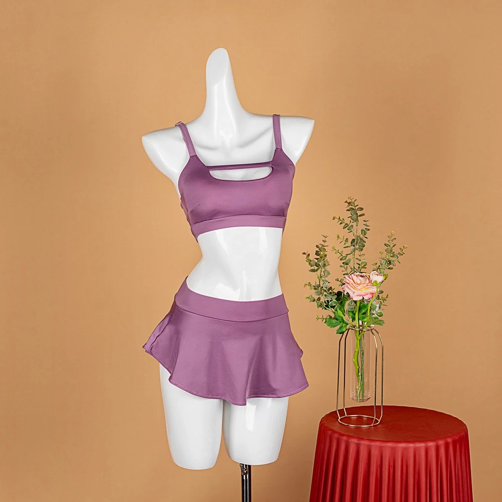 Hope&Win Newest Pole Dance Clothing Sexy Women Skort-Shorts and Skirts Party Clubwear Shekey Set Summer Colors Purple Lyca