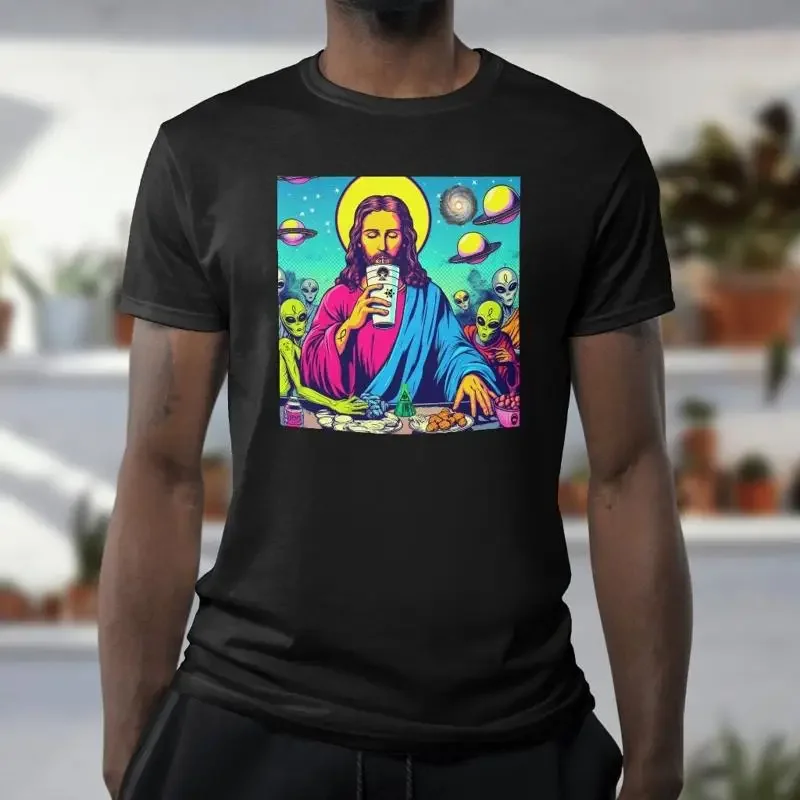 Jesus Coffee And Aliens At The Last Dinner T Shirt Drinking In A To Go Cup Funny For Sci Fi Lovers