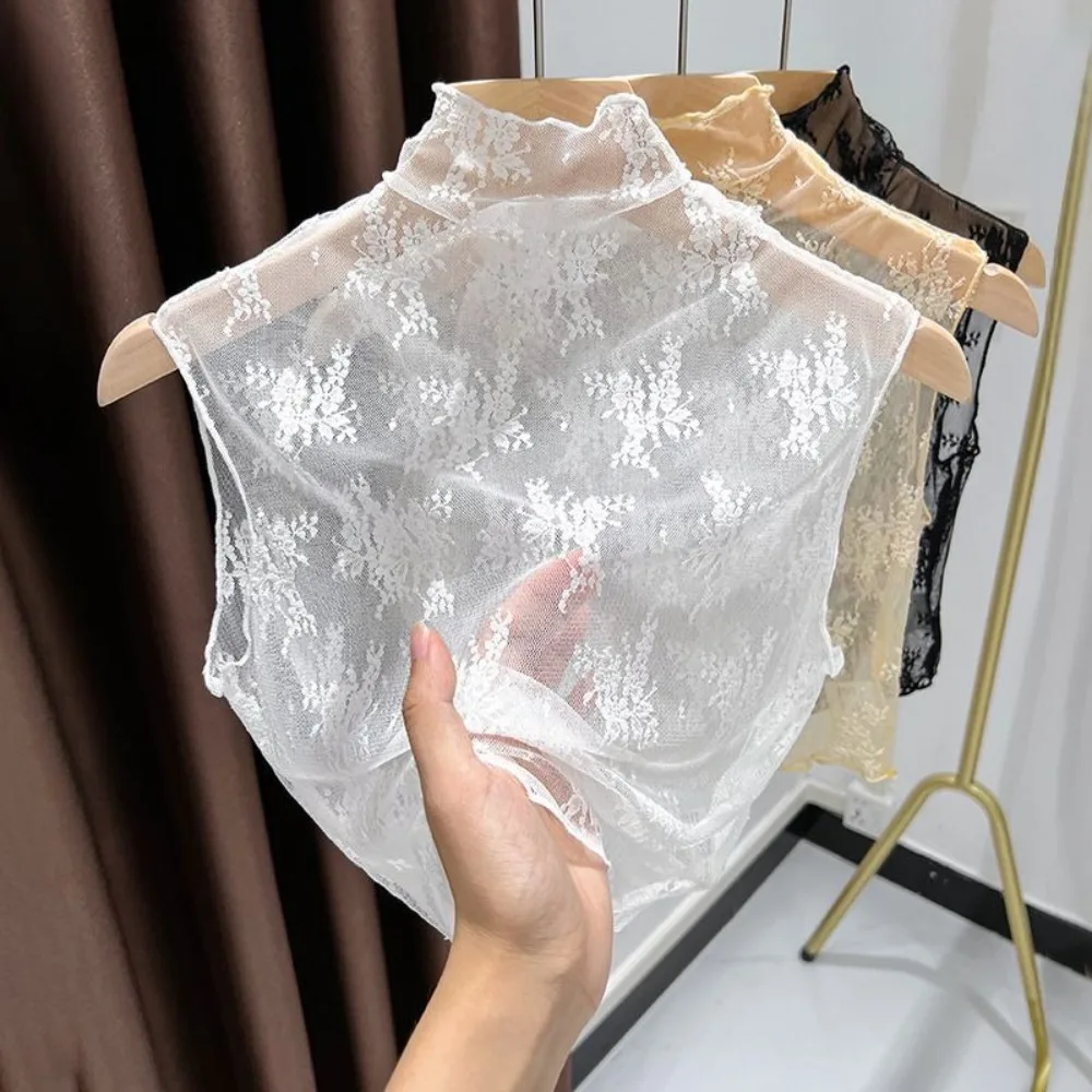

Fashion Lace Floral Fake Collar White Black Gauzy Blouse Shirt Removable Collar Casual All-match Tie Sweater Decoration Women