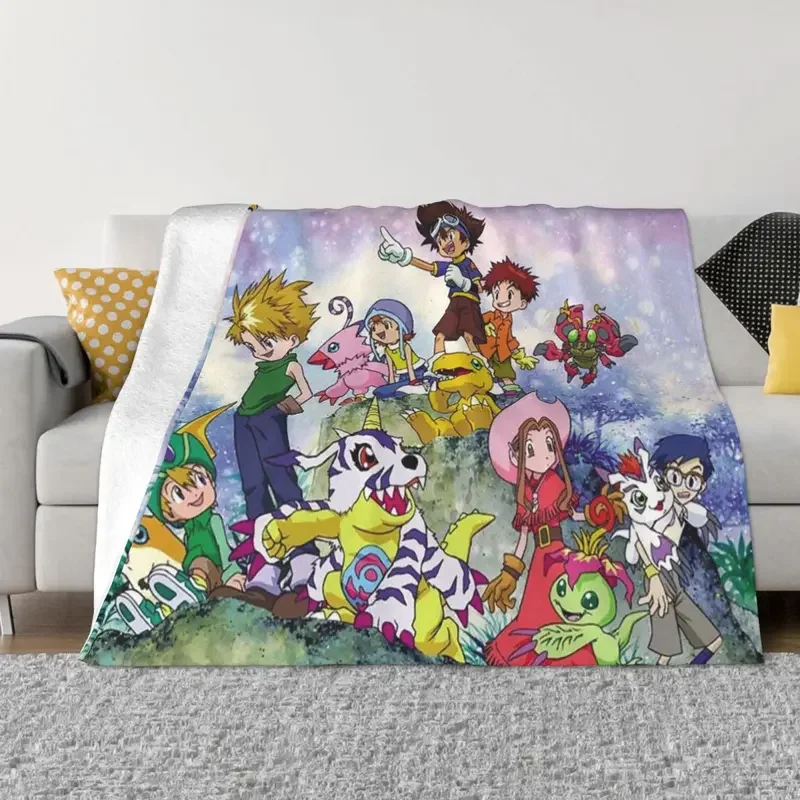 

Cute Digimon Cartoon Blanket Fleece Spring/Autumn Portable Soft Throw Blanket for Bedding Car Plush Thin Quilt