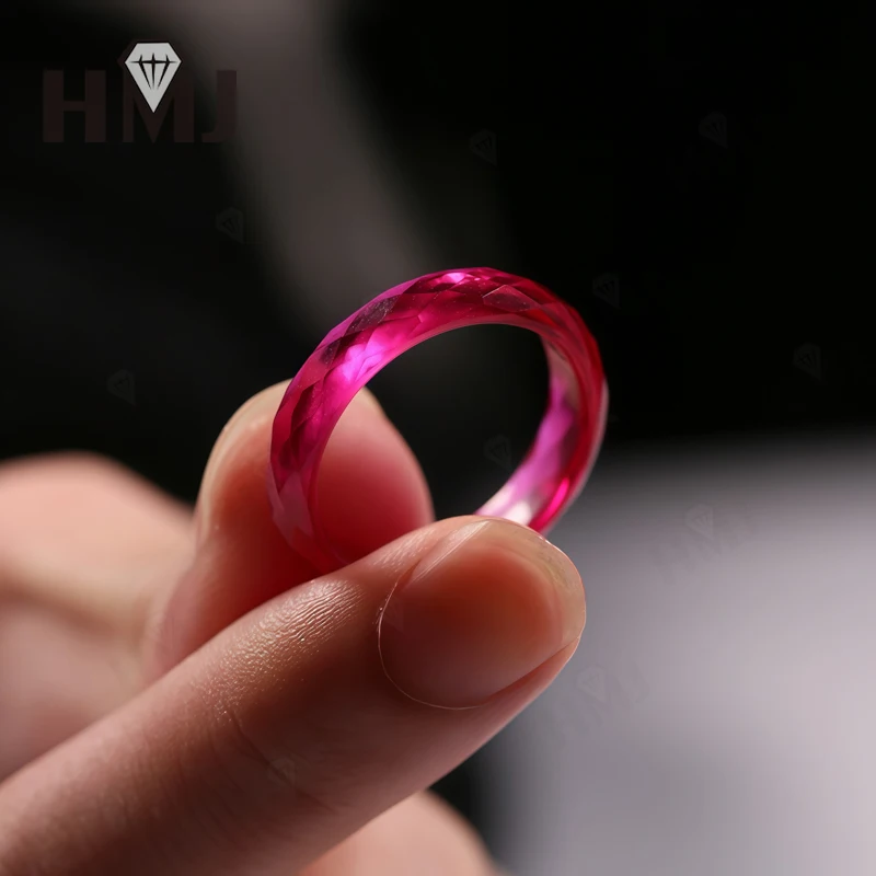 올 루비 엄지 반지 풀 모이사나이트 그린&샴페인&화이트&블랙 플레인 밴드 기념일 선물 인증서 포함 무료 목걸이 증정