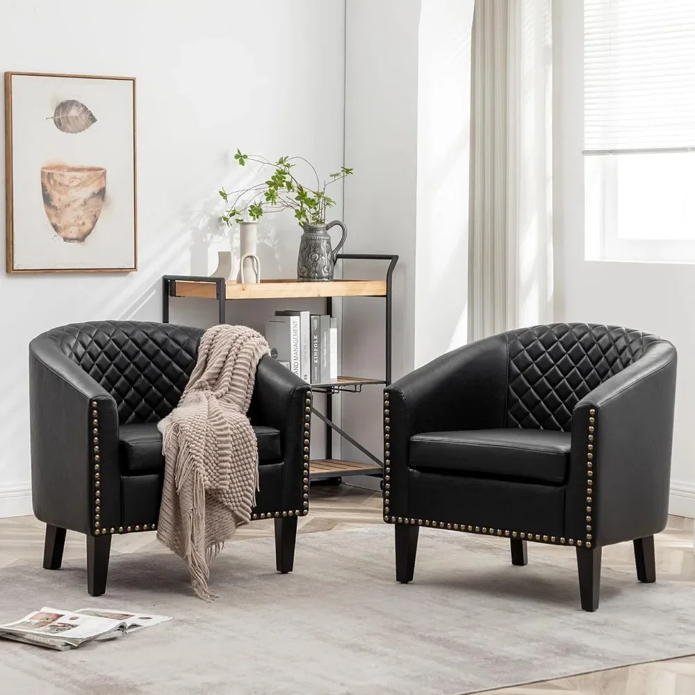 

Modern PU Upholstered Tufted Club Chairs with Nailhead Trim, Small Armchairs Accent Chairs for Living Room Bedroom