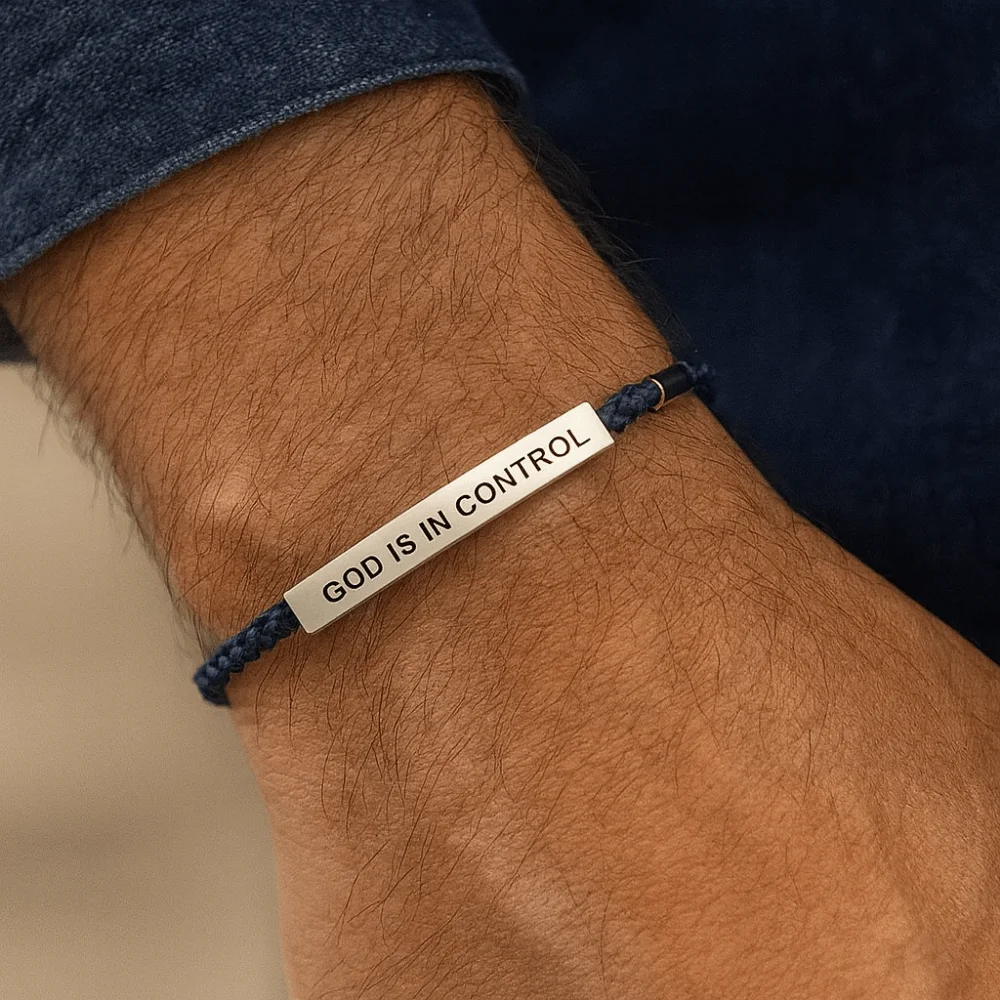 Stainless Steel GOD IS IN CONTROL Tube Bracelet Rope Adjustable Engraved Letter Bracelert with Card Stretchable