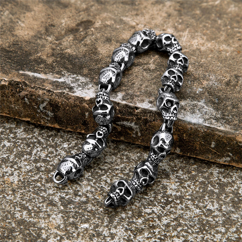 Classic Vikings Pirate Skulls bracciale uomo bracciale regolabile in acciaio inossidabile norreno Punk Hip Hop Rock Jewelry regalo islandese maschile