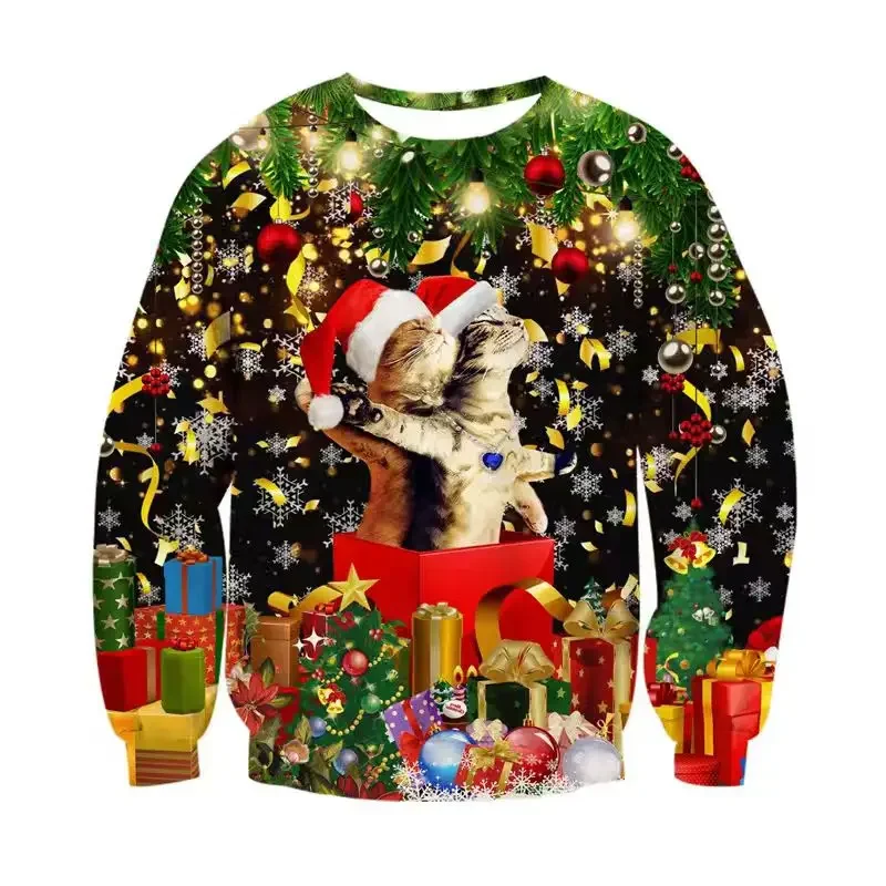 Novel Cool Party Christmas Ugly Sweater For Men Unique Neon Print Santa Snowman Animal Pullover Sweatshirt Fashion Festival Top