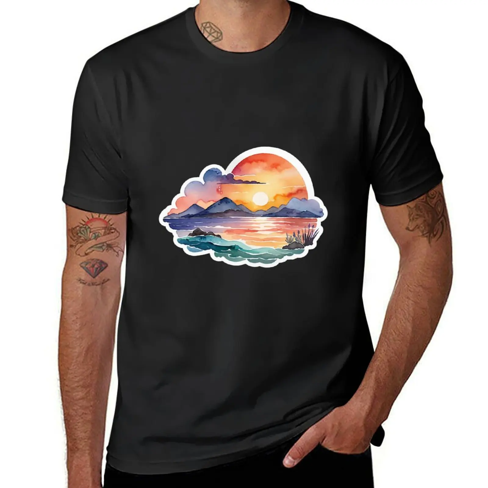 

Watercolor nature sticker T-Shirt plus sizes shirts graphic tees mens graphic t-shirts