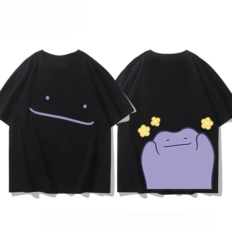 Men Cute Purple Frog Graphic T‑Shirts Front Back Print Loose O‑Neck Casual Summer Short Sleeve Tees