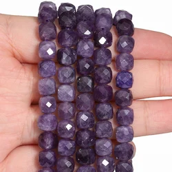 Natural Amethyst Beads 7-8mm Faceted Square Cube Geometric Shape Loose Beads for Jewelry Making Diy Accessories