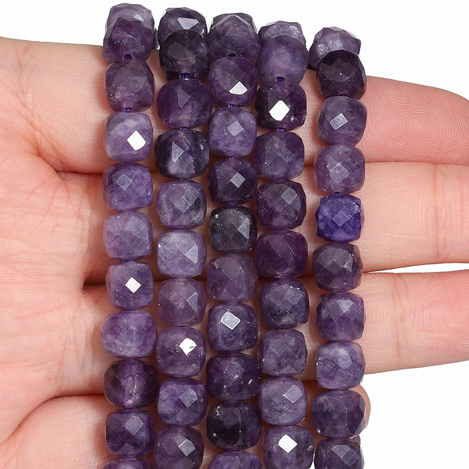 Naturalne koraliki ametystowe 7-8mm fasetowana kwadratowa kostka kształt geometryczny luźne koraliki do tworzenia biżuterii Diy akcesoria