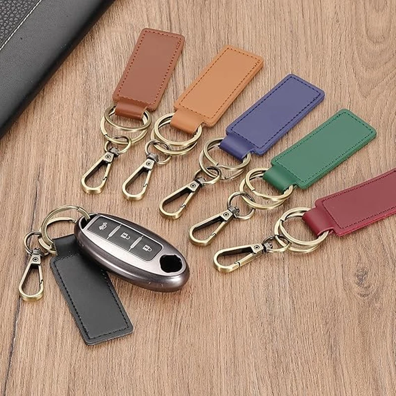 2 Stück Vintage PU-Leder Schlüsselanhänger Doppelseitig Genähter Auto-Schlüsselring Taschenanhänger Schlüsselhalter Geburtstagsgeschenk