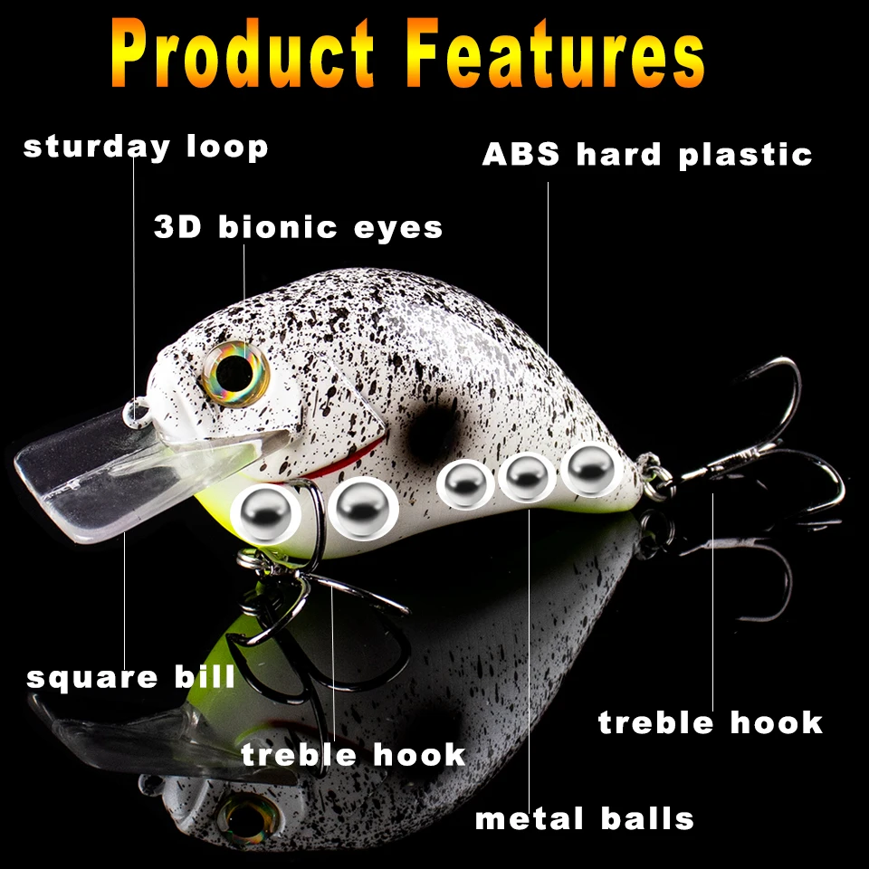 AYWFISH Large Floating Hard Bait Fat Body Shallow Crank Rattle Artificial Bait Fishing Lures Square Bill Crankbait Wobblers