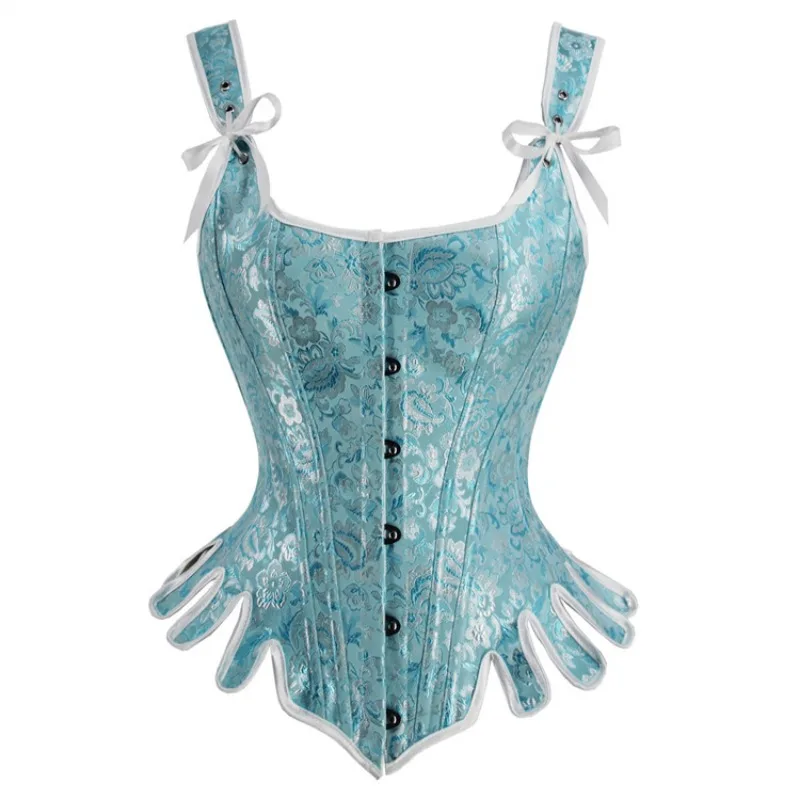 Lace Up Overbust Corset Bustier Crop Top Embroidery Shoulder Straps Vest Corselete for Women Plus Size Party Clubwear
