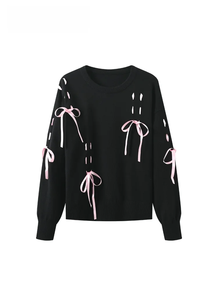 

CaraCLUB plus Size Knitwear Long Sve round Ne Women's Faionable Spring Top College Sle Loose Fit Knot