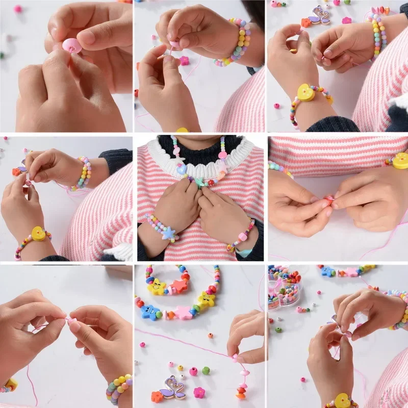 1Box Colorful Wooden Beads for Girl's Necklace Bracelet Children DIY Jewelry Accessories Kids Puzzle Beads Toys