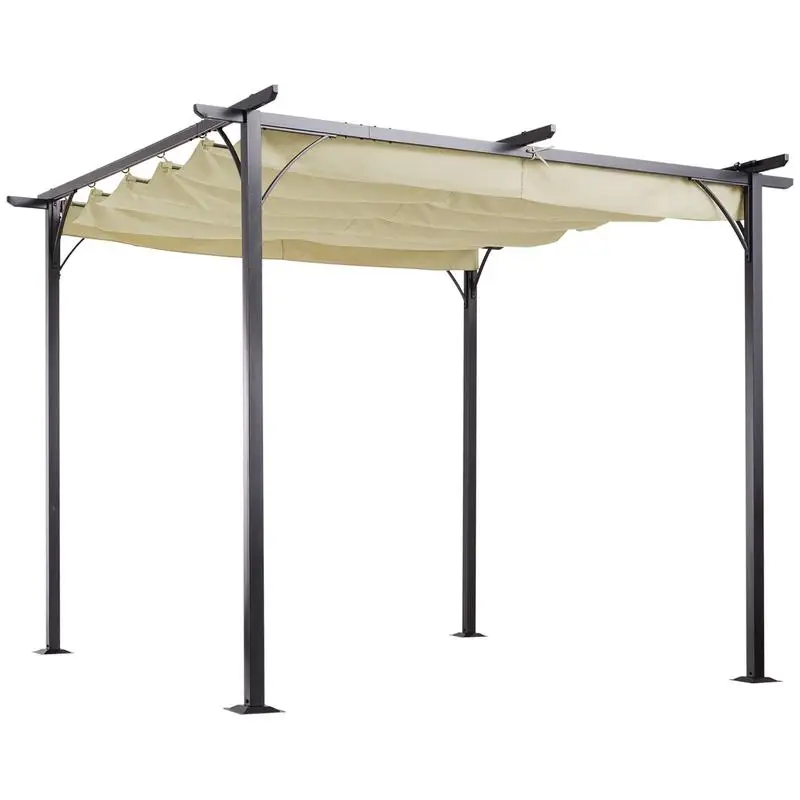 

10' x 10' Outdoor Retractable Pergola Canopy, Metal Patio Shade Cover for Backyard, Porch, Garden, Grill, Beige