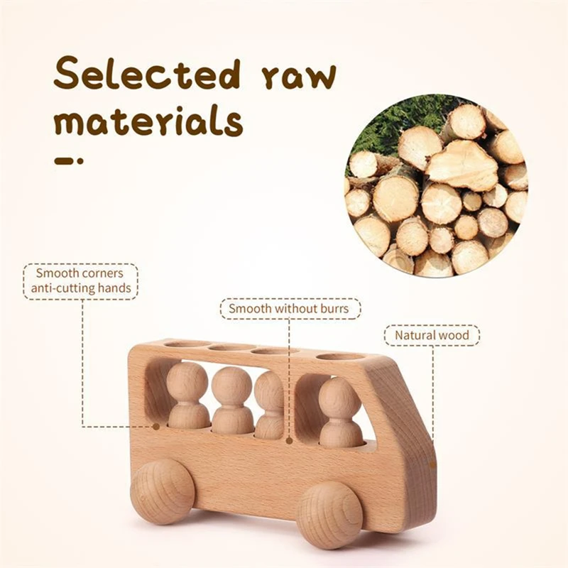 Outdoor Wooden Bus Game Kit Baby Wooden Bus Educational Blocks Natural Wood Car Little Doll Teething Toys Birthday Gifts