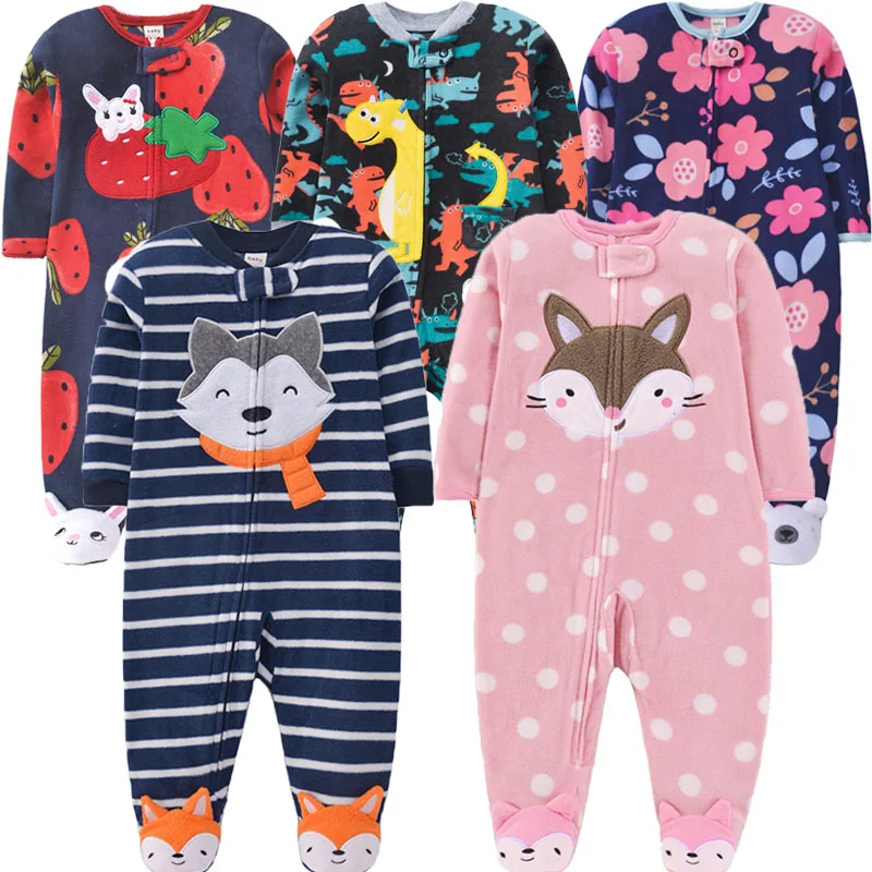 Newborn Baby Rompers Autumn Winter Zipper Fleece Sleepsuit Clothes Cute Fox Animal Footed Warm Baby Pajamas Babe Jumpsuit 0-12M