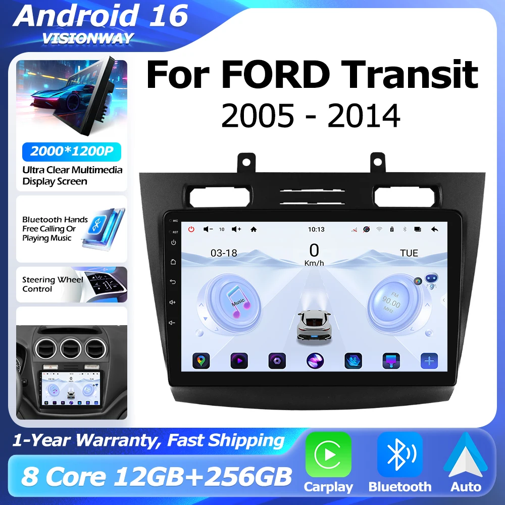For FORD Transit /Tourneo Connect 2005-2014 QLED 2000*1200P 8 Core Android 16 GPS Multimedia Player Auto Wireless CarPlay WIFI