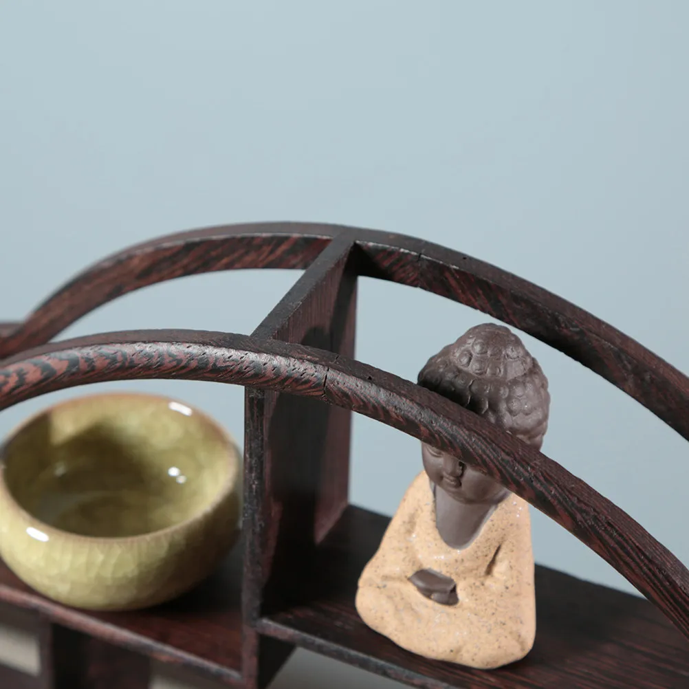 1Pcs Solid Wood Shelf Rosewood Vintage Display Stand Retro Style Wenge Craft Decoration for Living Room Restaurant