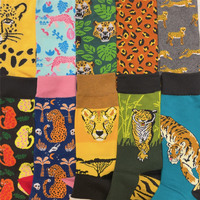 Adult Crew Unisex Funny Cute Cartoon Zoo Socks Cheetah Cub Lion Leo Tiger Beast of Prey Lionet Tigerkin Leopard Large Size Sox
