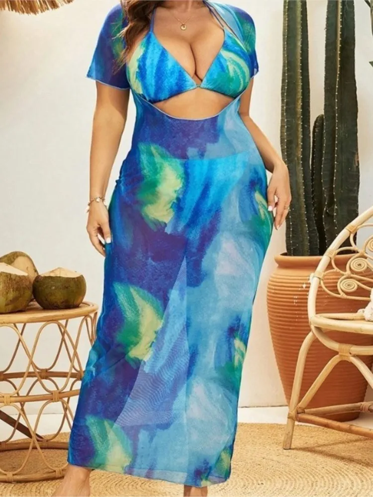 L-4XL حجم كبير بيكيني المرأة رفع حجم كبير 3XL 4XL ملابس السباحة الصيف Mujer البطن تحكم ملابس السباحة 3 قطعة بيكيني مجموعات #3