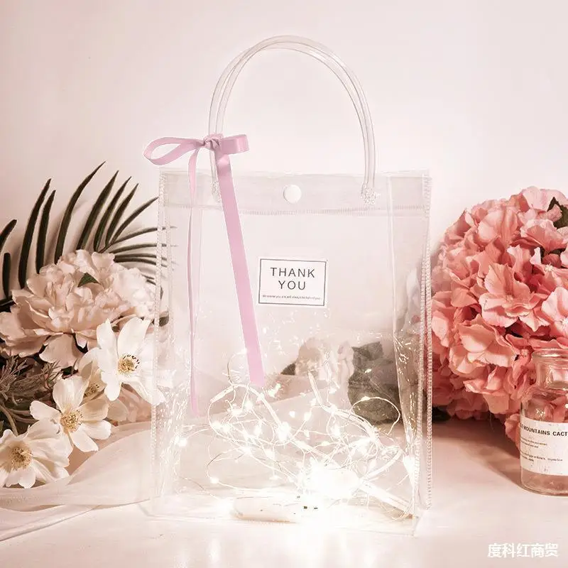 Transparent Holiday Gifts Bags Newborn Gift Box Packaging Supplies Distributions PVC Gift Bag with Handle Party Supplies توزيعات