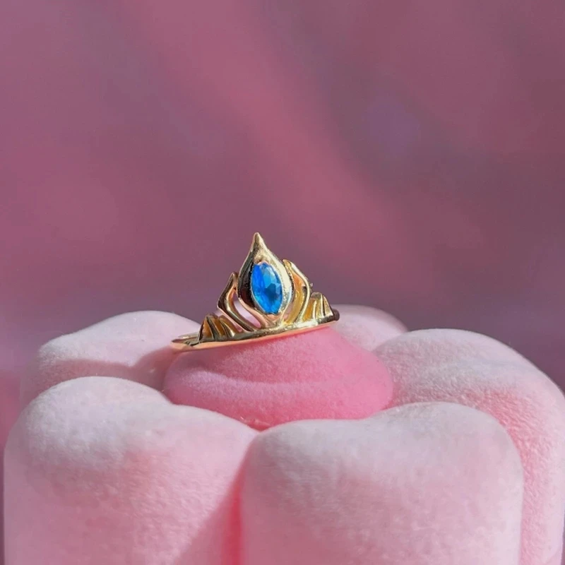 Classic Elsa Crown Ring Women Girls Luxury Blue Stone Engagement Party Jewelry Accessories Gift Adjustable Gold Plated Elsa Ring