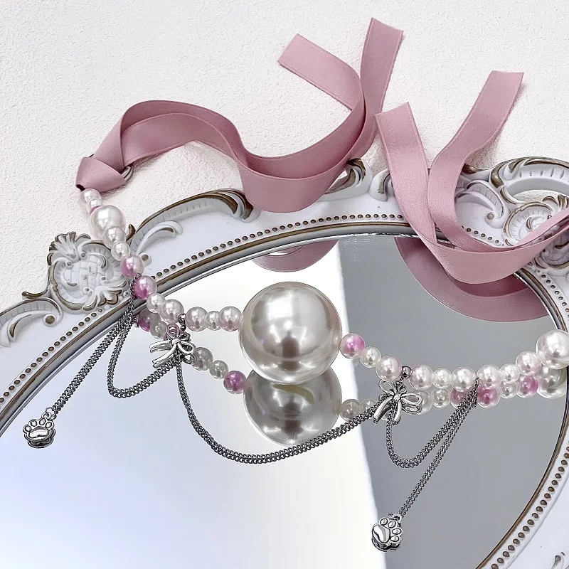 

O Ring Gag Strap,Open Mouth Bite Gag Pearl Mouth Gag Pearl Mouth Ball Pink Bow Ribbon Choker