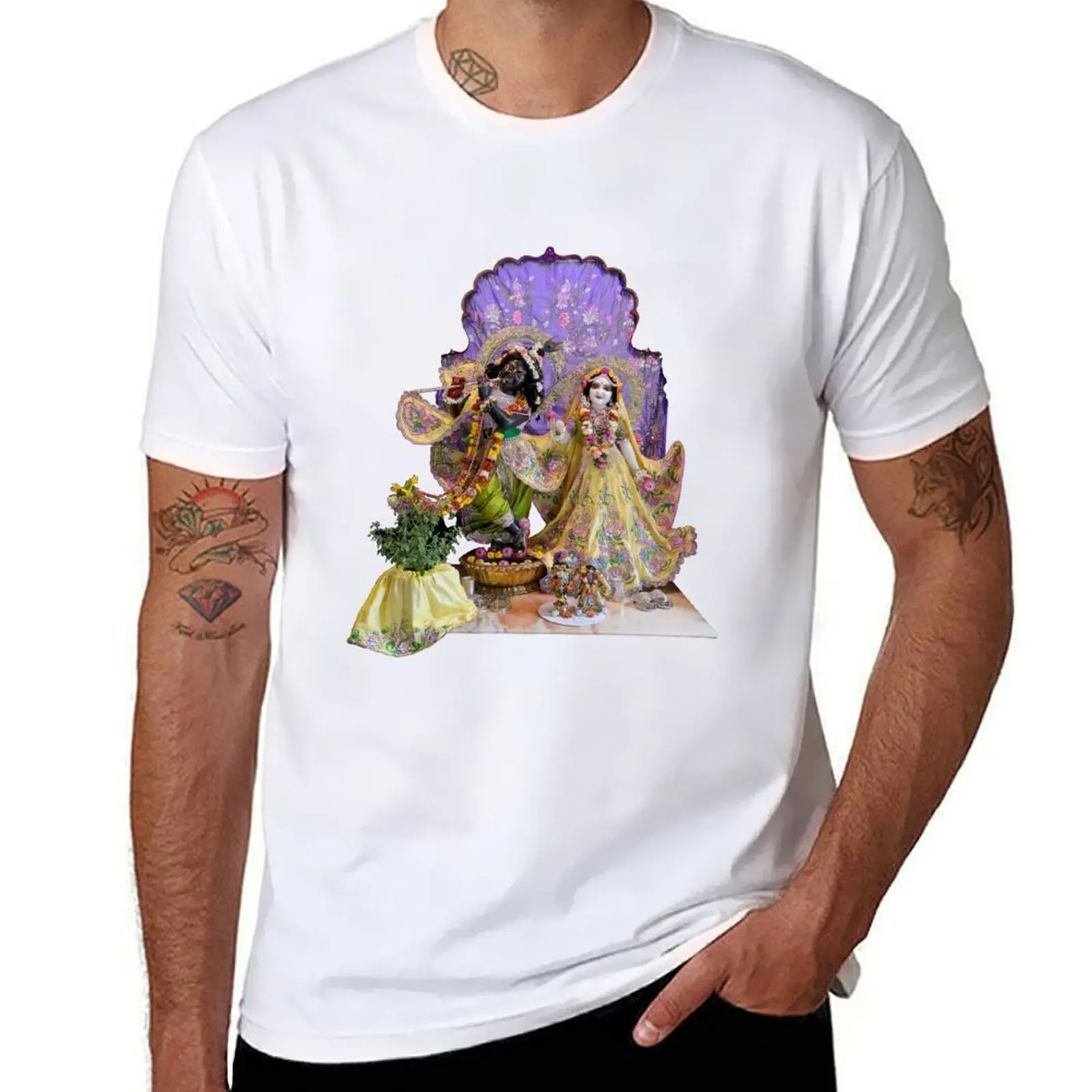 

Radha Govinda Madhava and tulsi from New Mayapura T-Shirt t shirts for man slim fit man t shirts cotton T-Shirt
