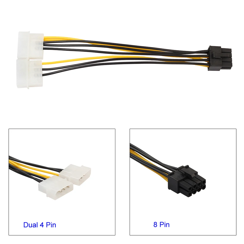 18cm 8(6+2) Pin to Dual 4 Pin Graphics Video Card Power Cord Adapter Cable