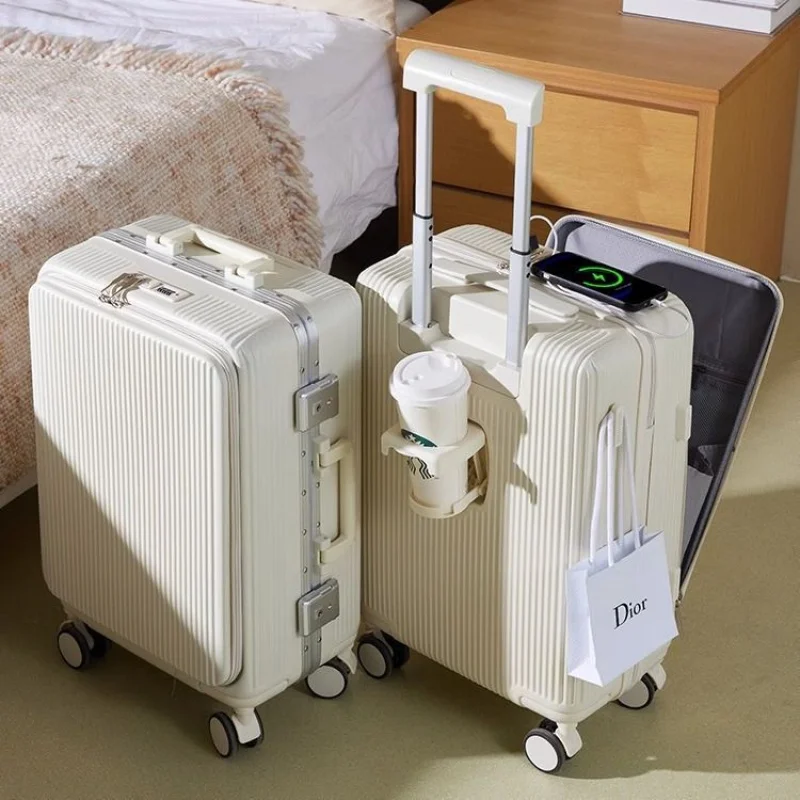 Valise à roulettes universelle avec mot de passe, bagage multifonctionnel, cadre en aluminium, ouverture avant, sac d'embarquement à roulettes