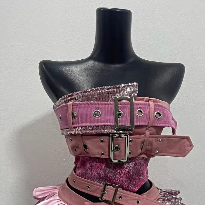2000s Aesthetic Punk Style Women New 2 Piece Set Sexy Strapless Tops + High Waist Skirt Female Retro Chic Korean Popular Clothes