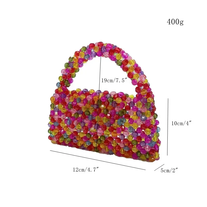 2024 borsa a mano arcobaleno retrò moda donna nuova borsa di cristallo colorata estiva borse per cellulare con perline tessute a mano fuchappaight