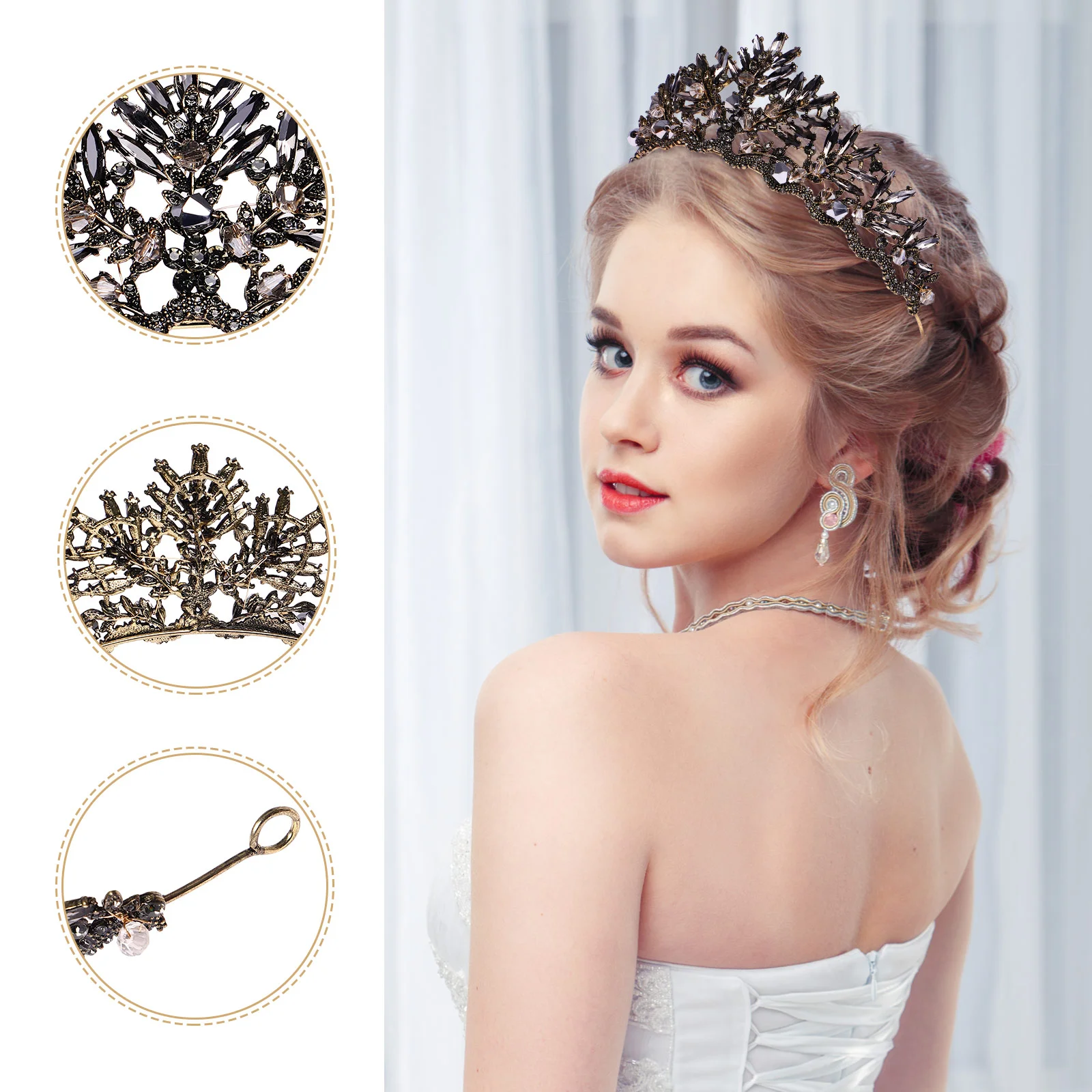 Coroas pretas para mulheres gótico retro strass tiara strass headwear feminino