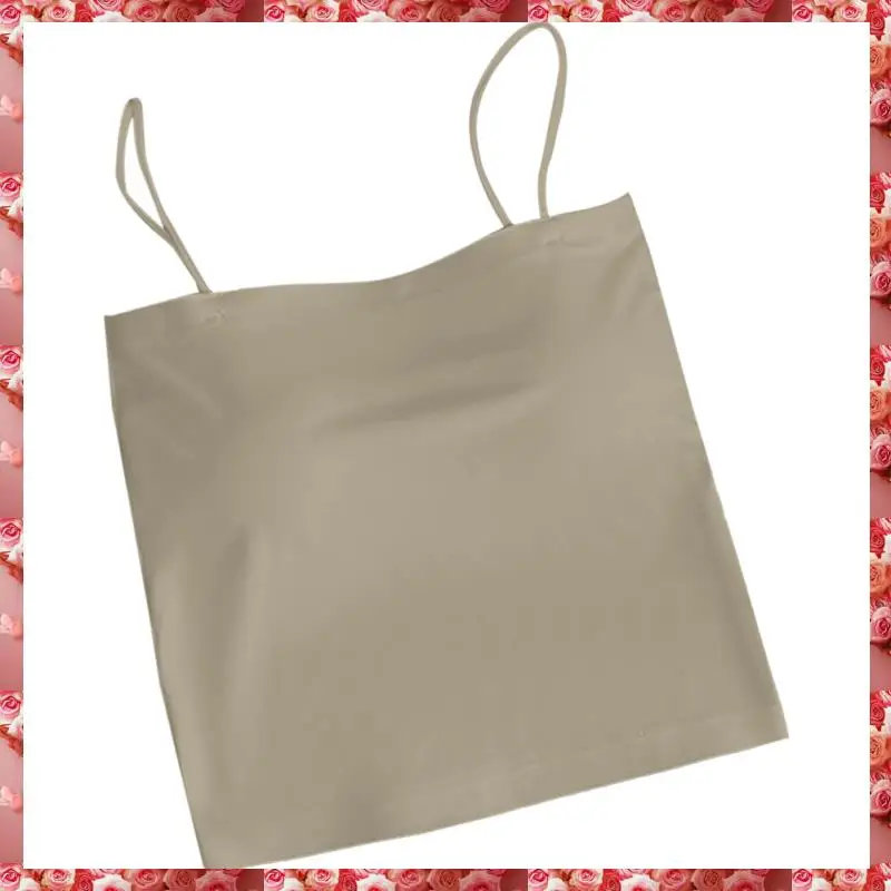 Women's Ice Silk Camisole With Chest Pad Anti-Light Bottoming Tops Cropped Tanks Can Be Worn Outside