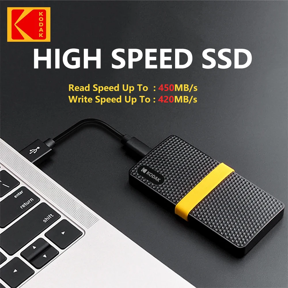 KODAK X200 휴대용 SSD 외장 드라이브 하드 디스크, 노트북 스마트폰 PC용, 1TB, C타입, USB3.1, 512GB, 256GB