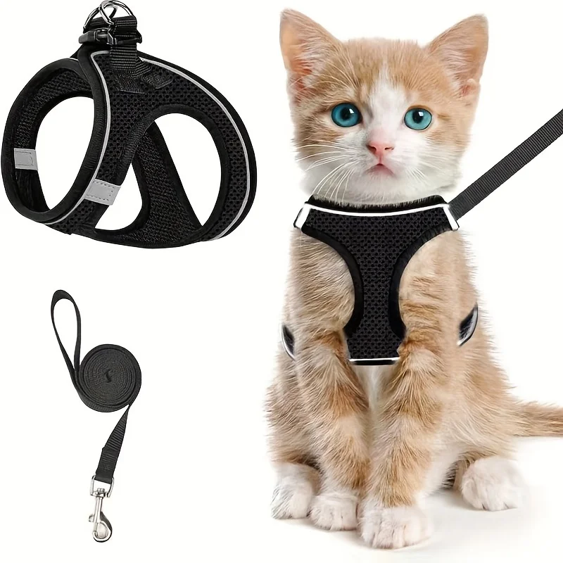 Escape-Proof Cat Harness & Leash Set: Reflective Soft Mesh Vest for Safe Outdoor Adventures with Your Kitten
