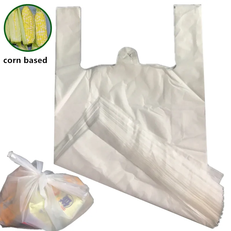 50pcs White Biodegradable Plastic T-Shirt Bag supermarket business shopping bag environmental-friendly Grocery Restaurant Bags