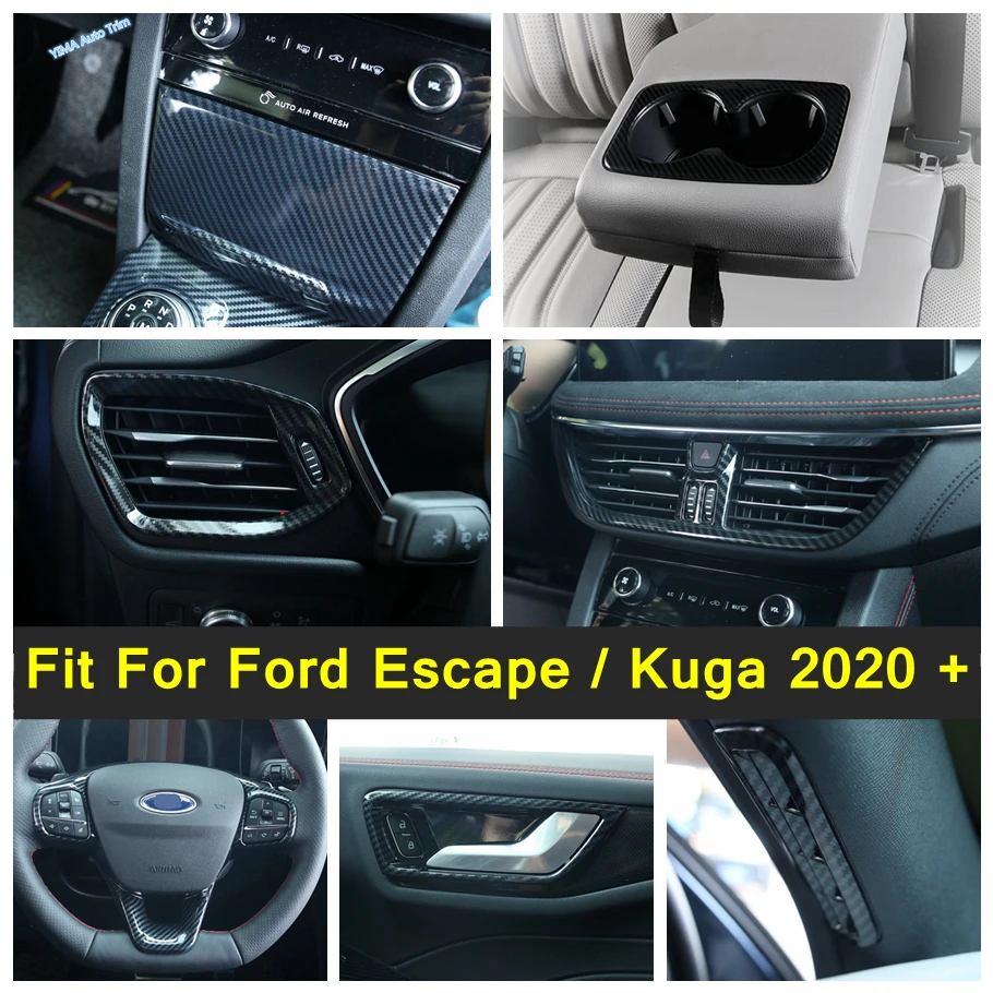 

Air AC / Door Handle Bowl / Steering Wheel Stripes Cover Trim For Ford Escape / Kuga 2020 - 2024 Carbon Fiber Interior Accessory