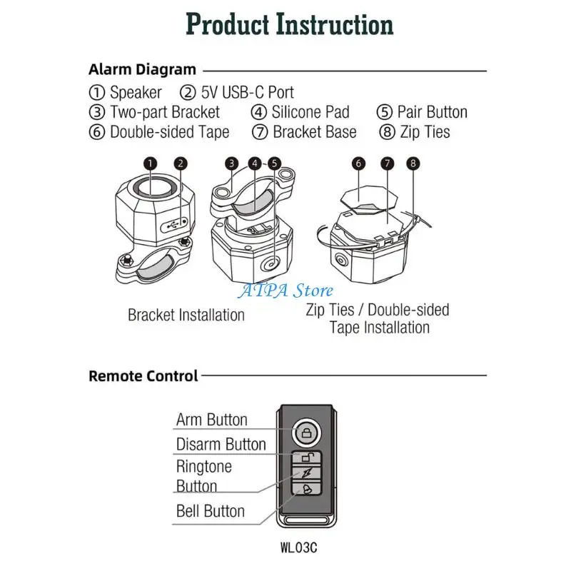 

U13C Impermeable Metal Alarm for Motorcycles Modifiable Capacity Radio Vehicle Observer Feature