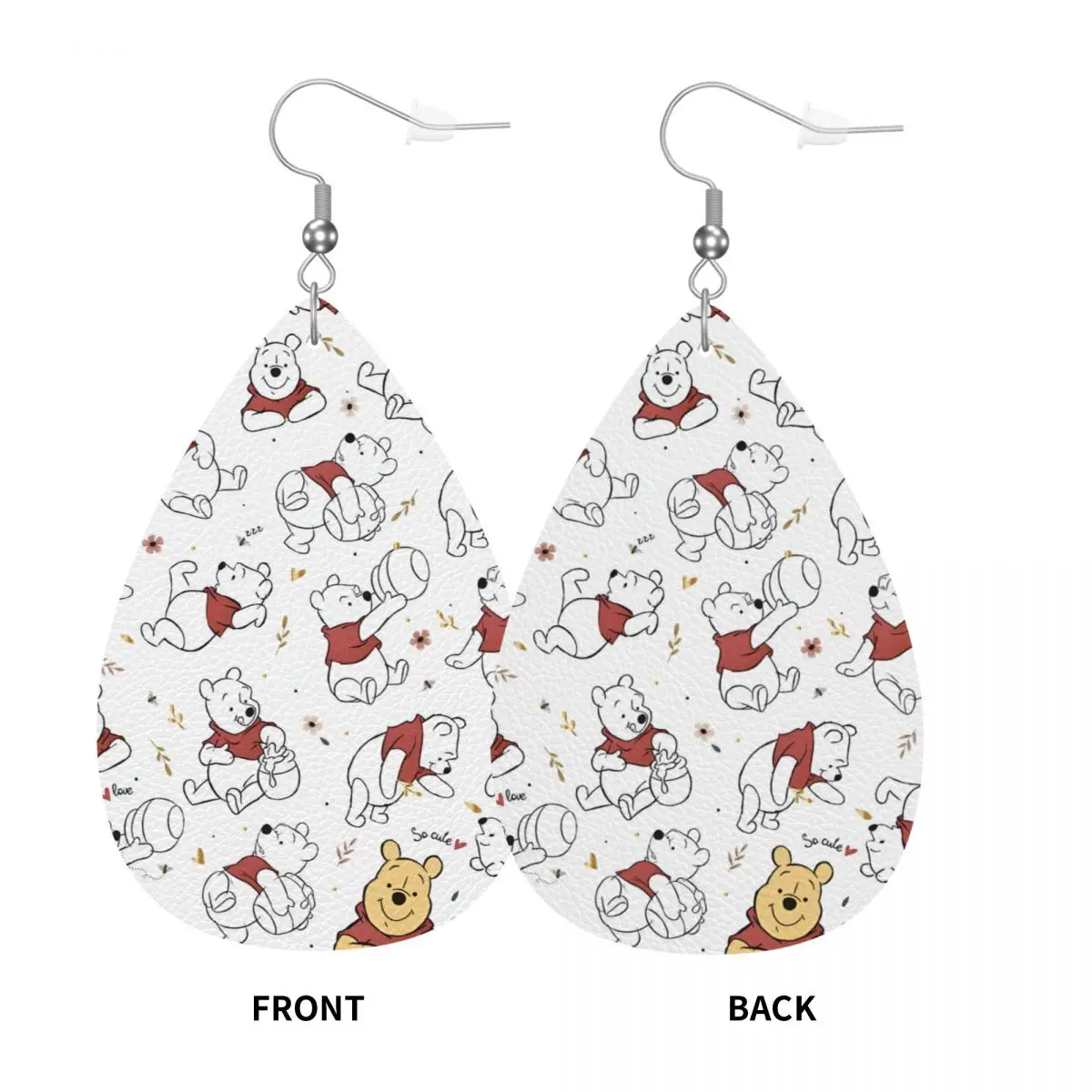 Custom Winnie The Pooh Leather Teardrop Earrings Fashion For Women Jewelry Accessories For Valentine's Day view 3