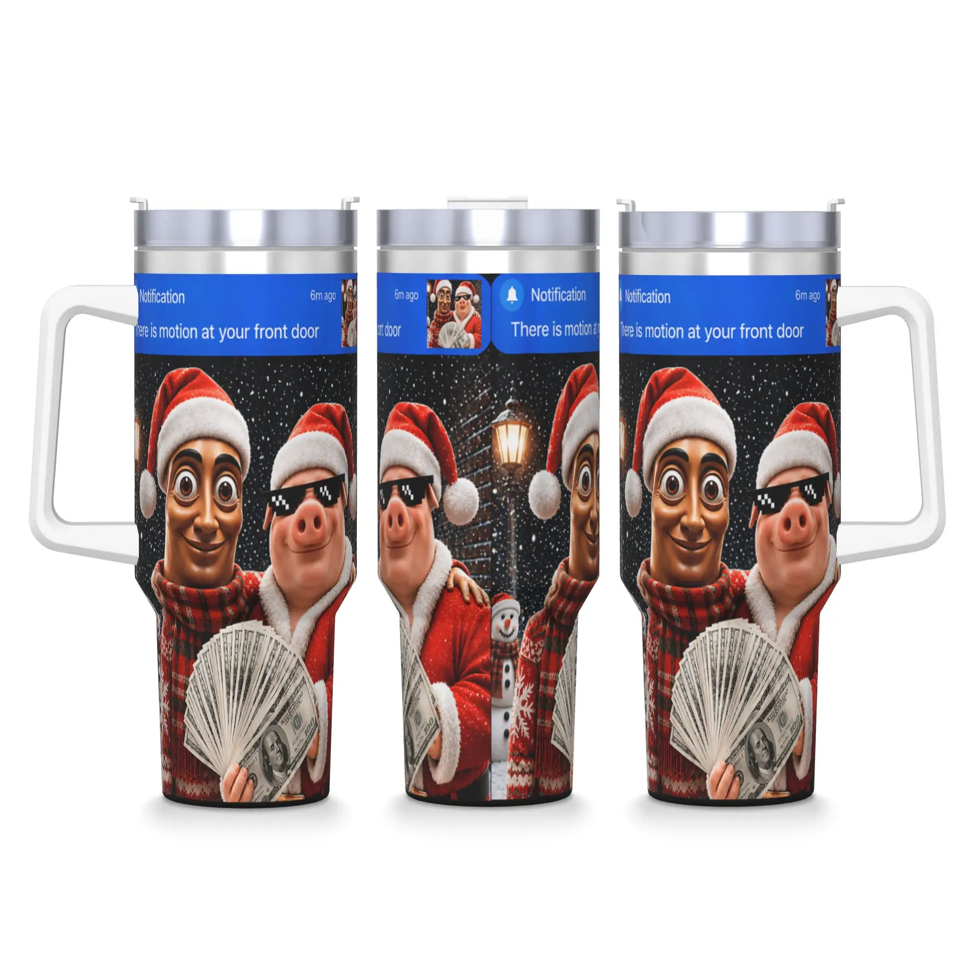 John Pork and Tung Tung Sahur Front Door Motion Chirstmas Stainless Steel Tumbler Driving Mugs Cup Large Thermal Cups